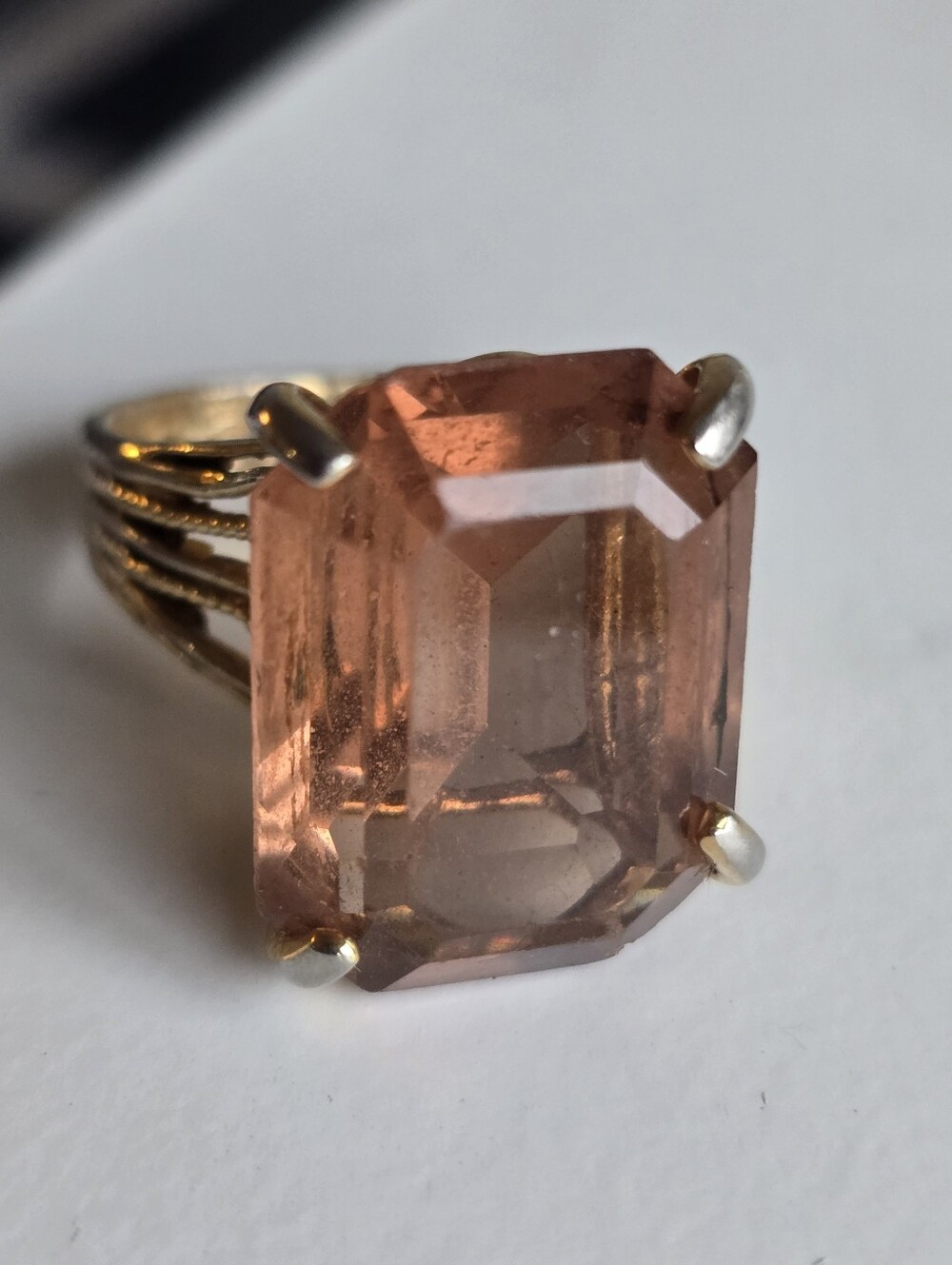 Vintage 18k HGE Gold Smokey Quartz Pendent Ring Size 5